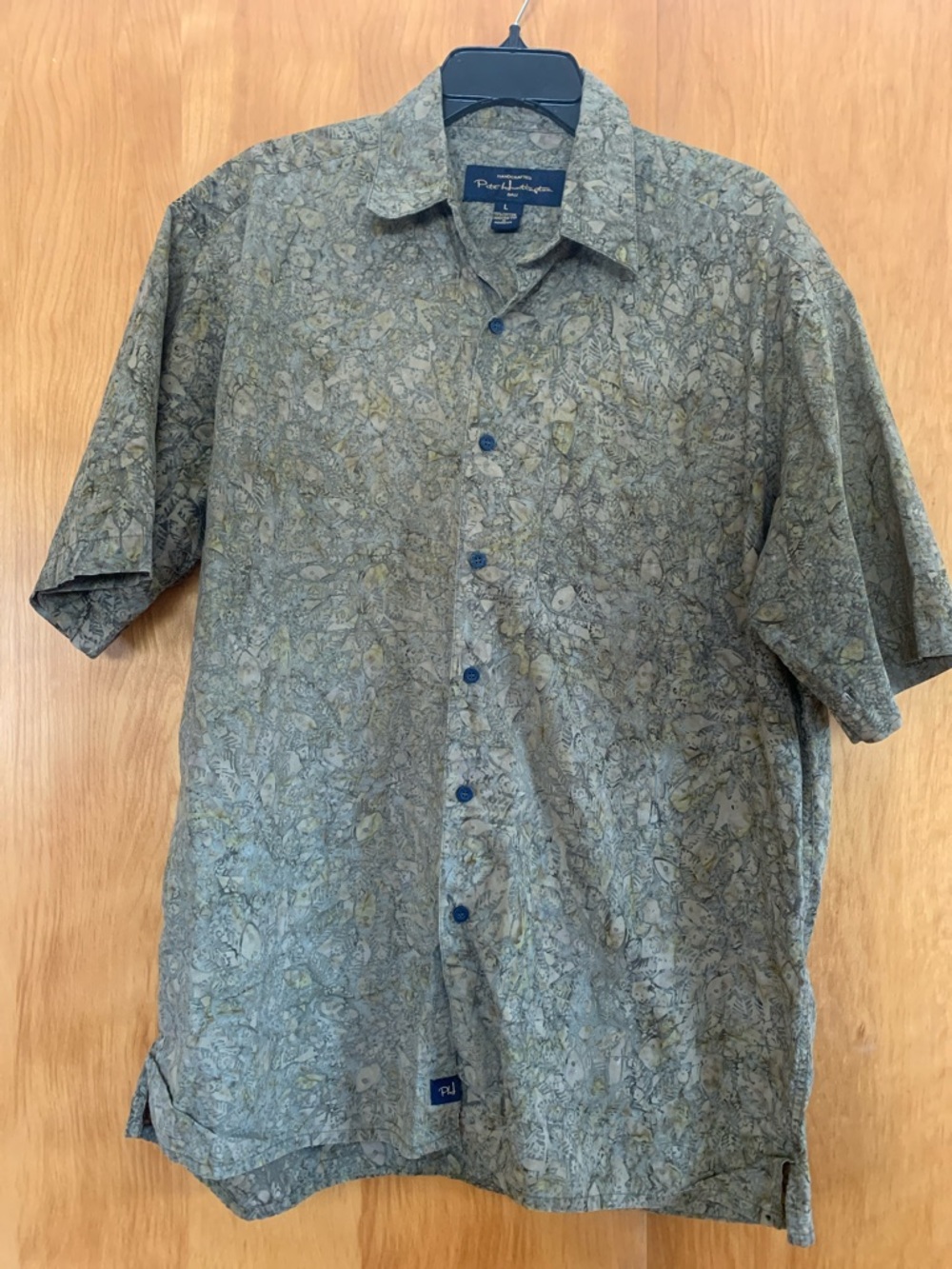 Pete Huntington 100% Cotton Hawaiian abstract tiki camo handcrafted shirt szL